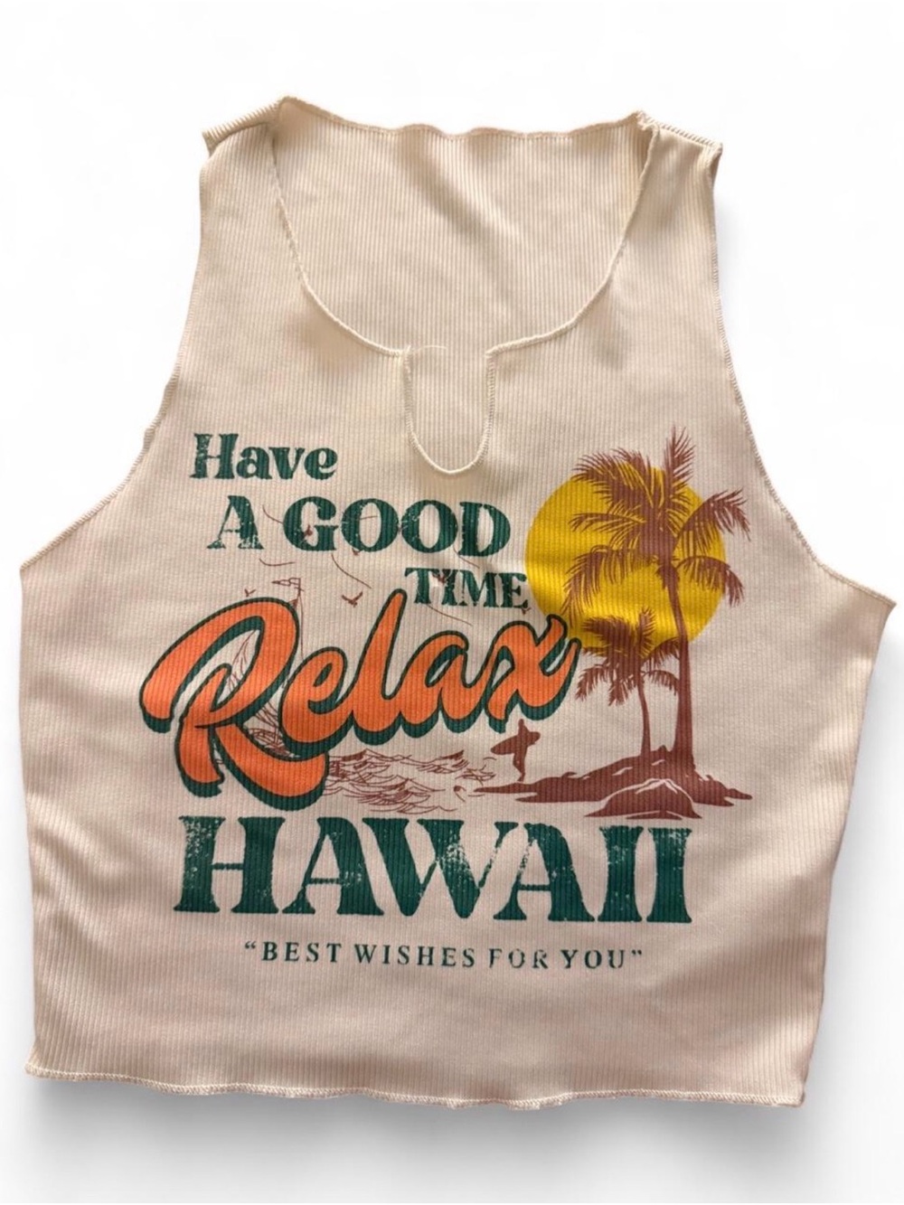 Hawaii Relax Tropical Graphic Cropped Tank Top Size S